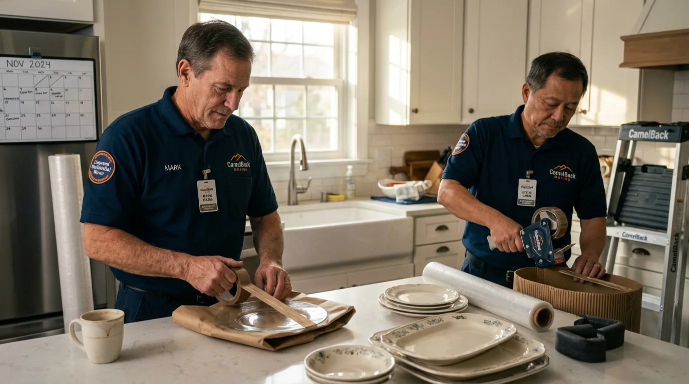 Professional crew packing kitchen dishware in Ulysses, KS